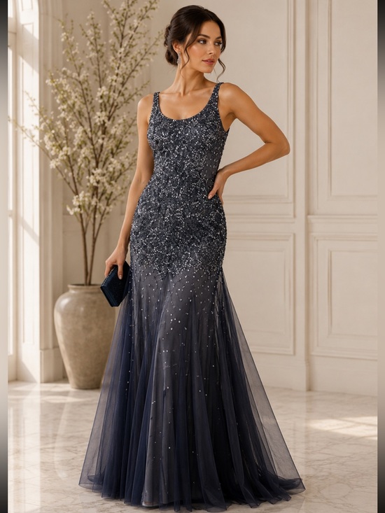 Adrianna Papell Dresses & Skirts - Adrianna Papell sleeveless beaded mesh tank gown